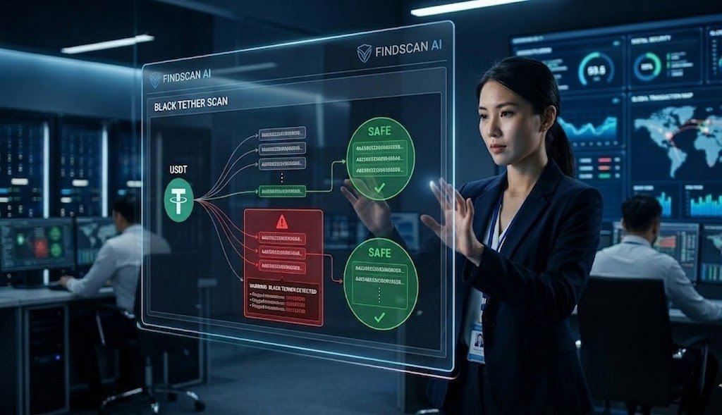 FindScan AI 블랙 테더 스캔 — USDT 지갑 실시간 위험 탐지